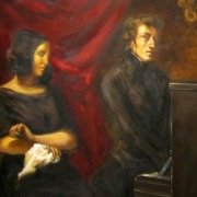 Georges Sand und Frederic Chopin, Gemälde von Delacroix (Montage):