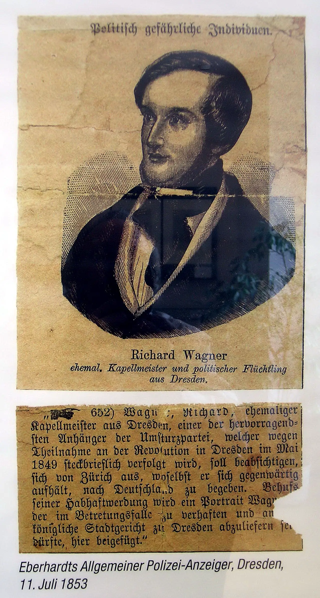 Wagner-Steckbrief_1853 Wanted Biografie Richard Wagner Weimar Dresden